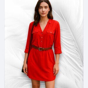 Red V-Neck Roll-Tab Sleeve Shirt Dress Live 4 Truth